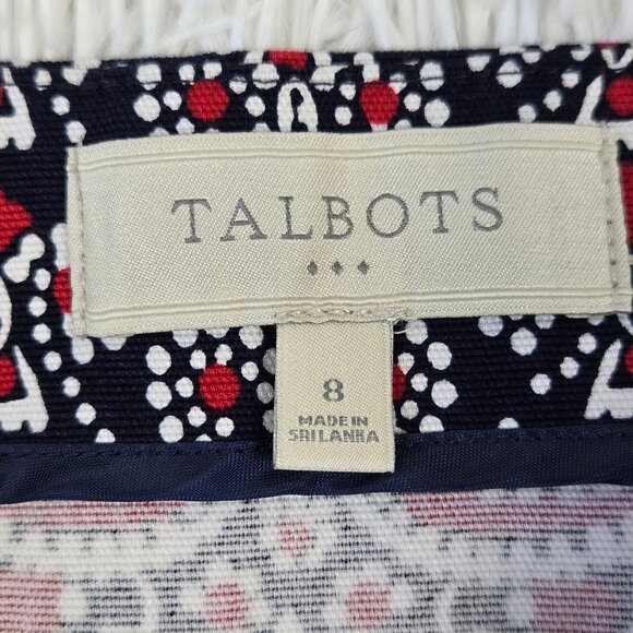 Talbots Size 8 Pencil Skirt Blue with Red White Pattern Hidden Side Zipper - Picture 5 of 10